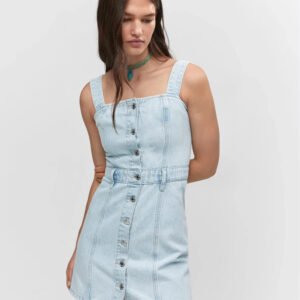 Mango Button Denim Dress Light Blue Minidress