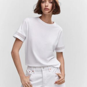 Women Solid Polo Neck Cotton Blend White T-Shirt